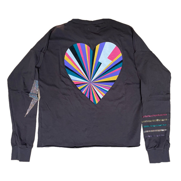 New Lauren Moshi Rainbow Lightning Heart L/S Tee - Picture 2 of 12